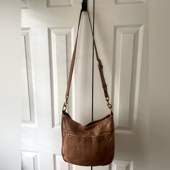 FRYE Campus Rivet Brown Antiqued Crinkled Leather Crossbody Purse - Picture 3 of 16